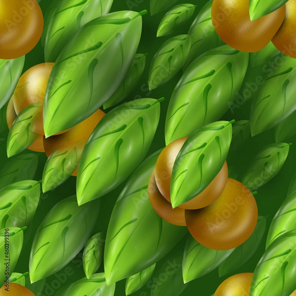 Fototapeta Green orange tree pattern, bunch of oranges pattern with leaves.