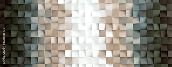 Obraz Brown and white wood block wall cubic texture background . Modern contempolary woodwork wallpaper artwork design .