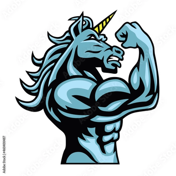 Obraz Unicorn Horse Fighter Mascot Vector Logo Character Design Vector