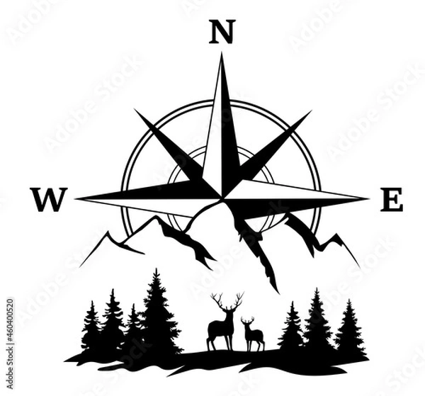Fototapeta vector deer and compass rose