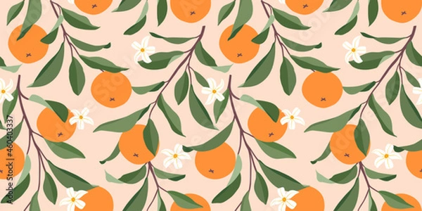 Fototapeta Seamless pattern with oranges. Trendy summer background. Vector bright print for fabric or wallpaper.