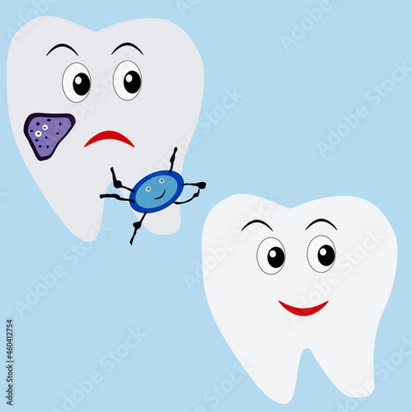 Fototapeta patient's tooth with germs and healthy clean with a smile,vector drawing,isolate on a white background