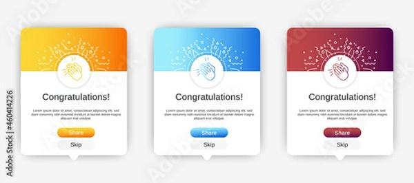 Fototapeta congratulations pop up banner with flat design on white background. Professional web design, full set of elements. User-friendly design materials.