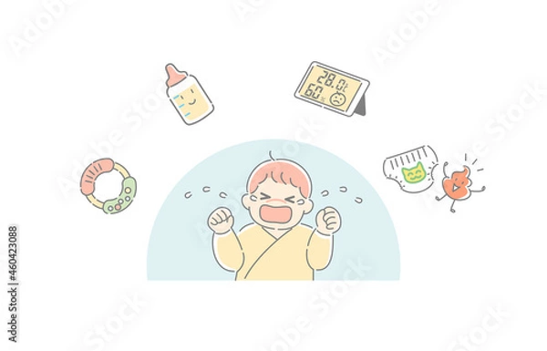 Fototapeta 泣いている赤ちゃんとアイテム　上半身