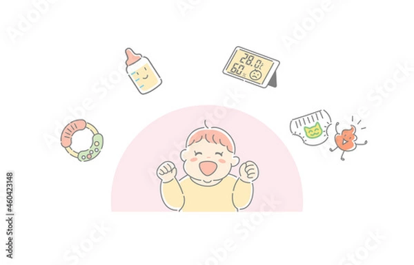 Fototapeta 笑顔の赤ちゃんとアイテム　上半身