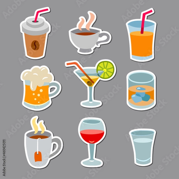 Obraz beverages colorful stickers set