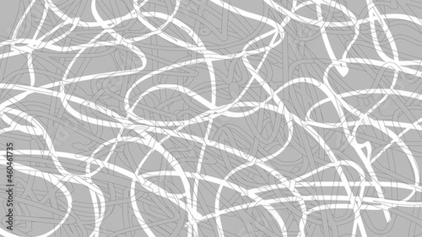 Fototapeta Vector illustration of doodle drawing on the light gray background. Abstract white lines with a transparent line with a black stroke. Vintage backdrop. Hand-drawn texture. Horizontal background