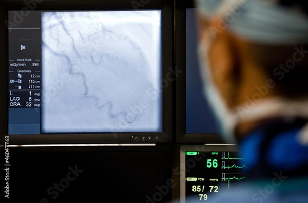 Obraz Doctor observing angiography machine