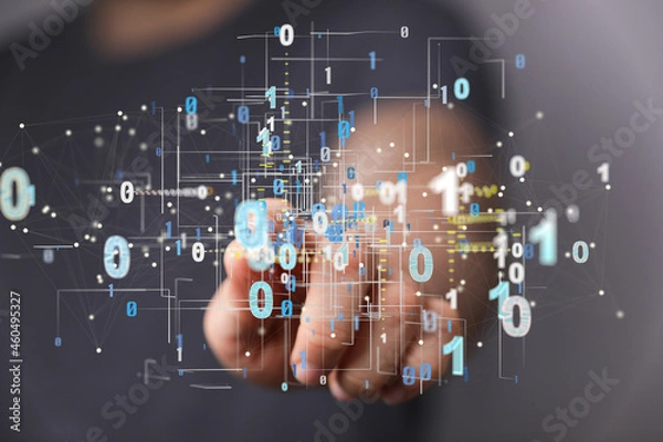 Fototapeta abstract lines with dots over dark background.