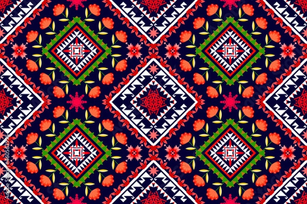 Fototapeta Geometric ethnic oriental seamless pattern art traditional Design for background,carpet,wallpaper,clothing,wrapping,Batik,fabric,Vector illustration.embroidery style.