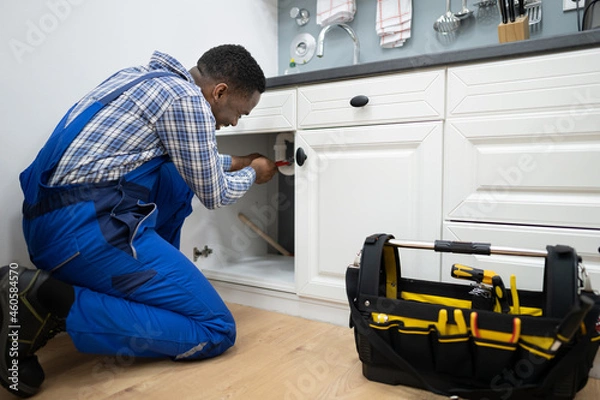 Obraz Plumber Fixing Kitchen Pipes