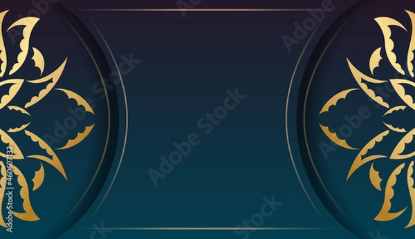 Fototapeta Background with gradient blue color with indian gold ornaments for design under your text