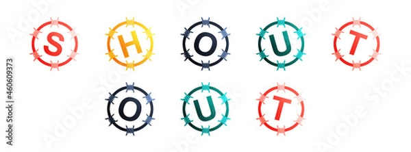 Fototapeta Shout Out - text written in colorful circles on white background
