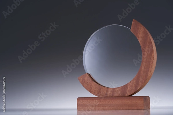 Fototapeta Blank glass trophy mockup, Empty acrylic award design mock up. Transparent crystal prize plate template.