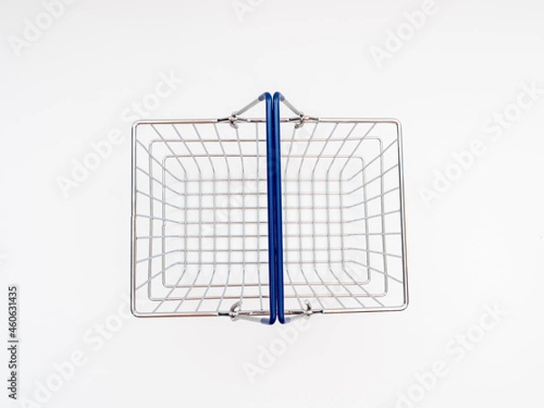 Fototapeta Empty Metal Shopping Basket on White Background