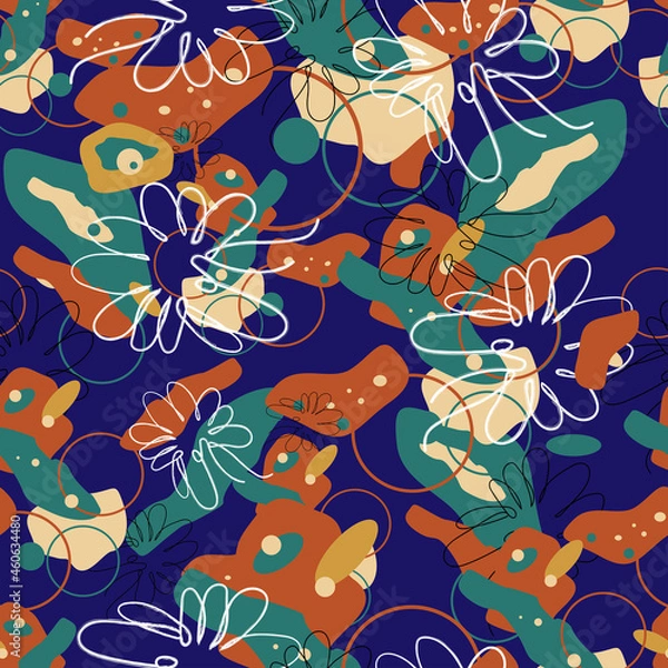 Fototapeta Creative drawing art seamless pattern with different shapes and textures.Design for textile factories, wallpaper, backdrop, postcard. Vector illustration.