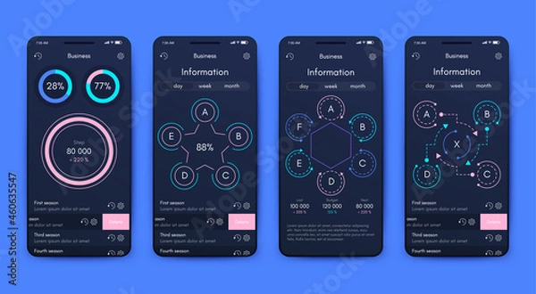 Obraz Vector graphics infographics with mobile phone. Template for creating mobile applications, workflow layout, diagram, banner, web design, business reports