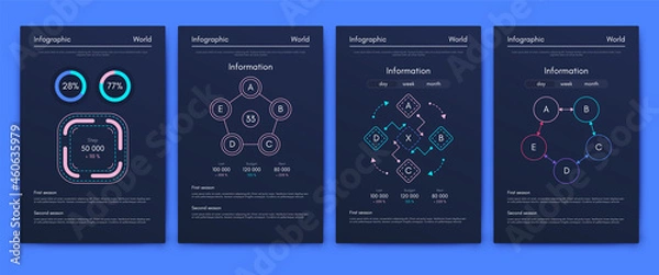 Fototapeta Vector graphics infographics with mobile phone. Template for creating mobile applications, workflow layout, diagram, banner, web design, business reports