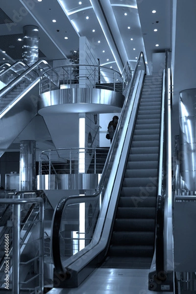 Fototapeta Free diagonal escalators stairway in center and ceiling