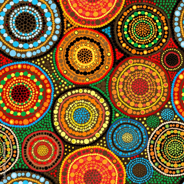 Fototapeta African seamless background with dots and round shapes