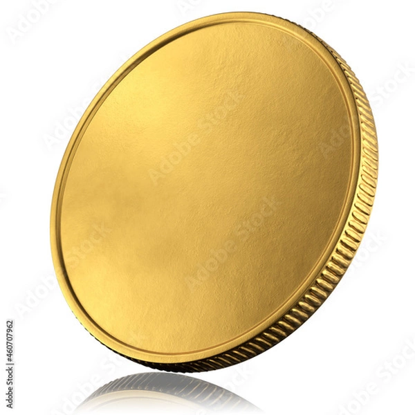 Fototapeta Blank template for gold coin or medal with metallic texture. The coin is turned sideways. 3d render.