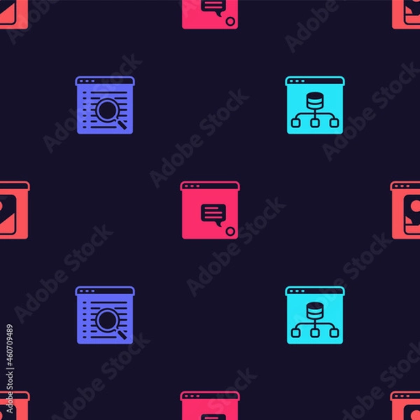 Obraz Set Server, Data, Search engine, New chat messages notification and Photo retouching on seamless pattern. Vector
