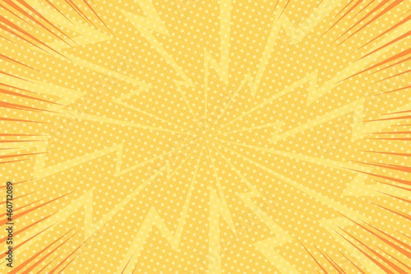 Fototapeta Vector background in comic book style with lightnings and polka dot pattern. Retro pop art design.