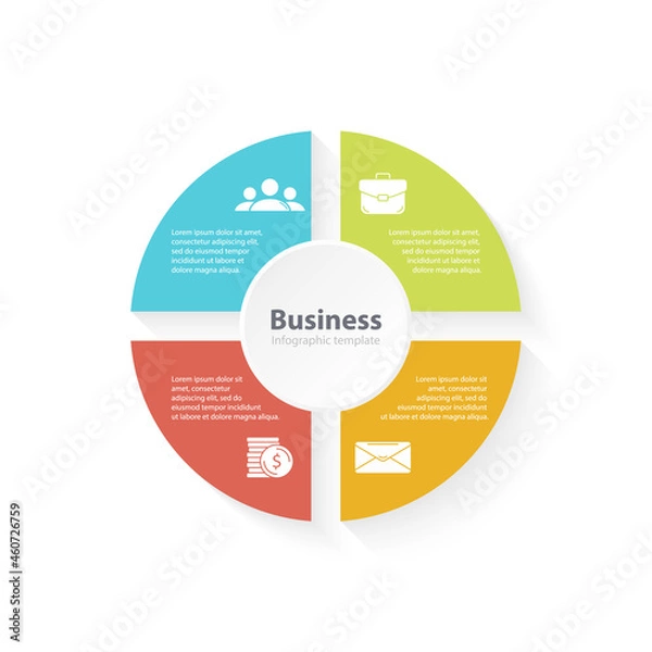 Fototapeta Circle infographic with 4 steps or options. Infographics template for business concept with arrow can be used for layout, presentations, banner, round diagram or graph. Vector illustration