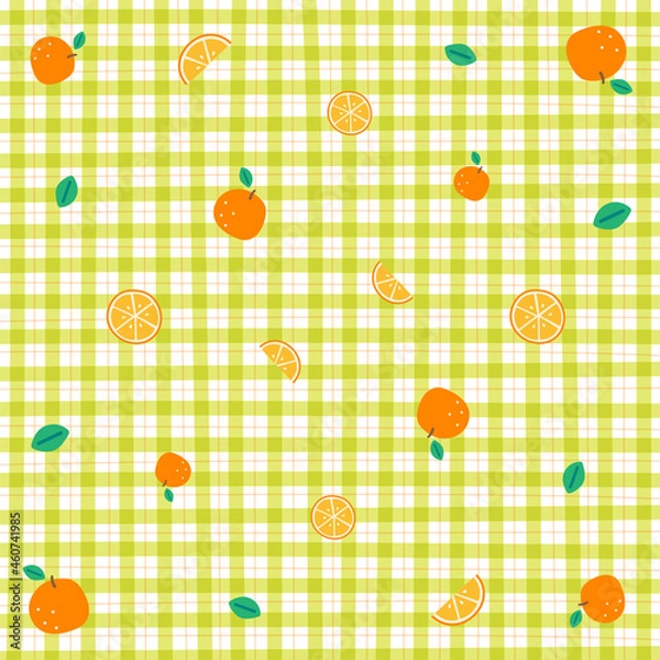 Fototapeta Cute Ornament Element Watermelon Pastel Blue Gingham Pattern Editable Stroke. Cartoon Illustration, Mat, Fabric, Textile, Scarf, Wrapping Paper.