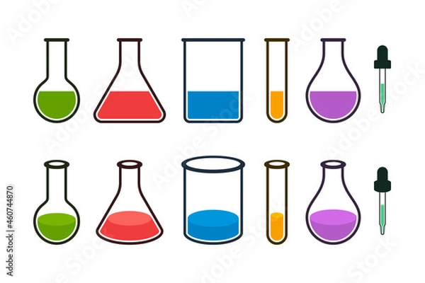 Obraz 2D and 3D Colorful Laboratory Bottles and Dropper