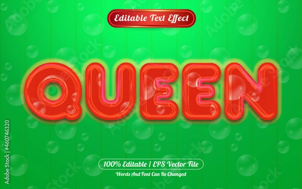 Fototapeta Queen editable text effect light and bubble themed