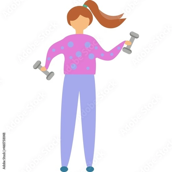 Fototapeta Woman with dumbbells vector icon isolated on white