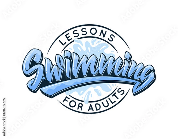 Fototapeta Swimming text on white background. Hand-drawn vector typography illustration in graffiti style. Logo design for any purposes.