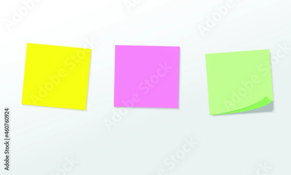 Fototapeta Pastel colored note paper Yellow, pink, blue, green. square and rectangular for your message Vector illustration. on a white background front view. Close up.