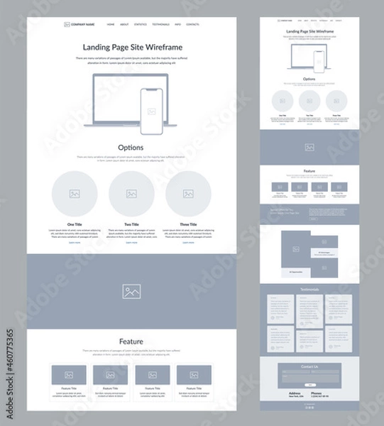 Fototapeta Website design template. Landing page wireframe.