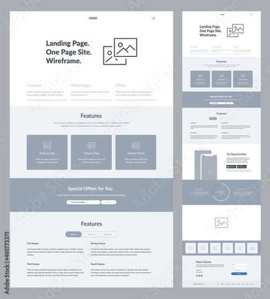 Fototapeta Website design template. Landing page wireframe.