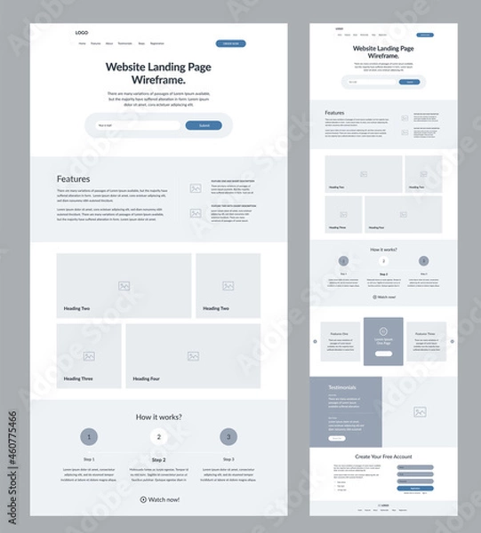 Fototapeta Website design template. Landing page wireframe.