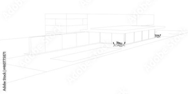 Fototapeta Contour of a cottage from black lines isolated on a white background. Vector illustration