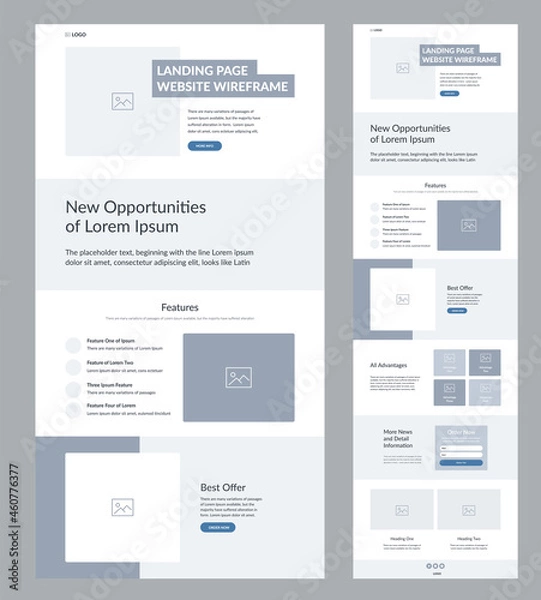 Fototapeta Website design template. Landing page wireframe.