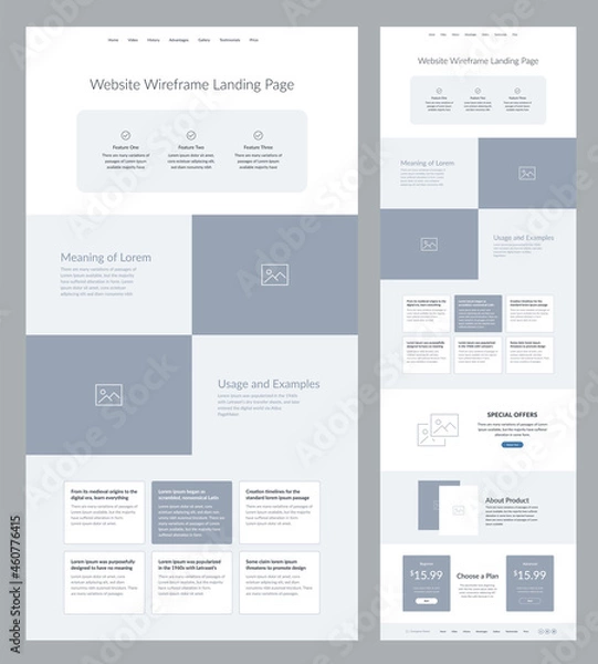Fototapeta Website design template. Landing page wireframe.