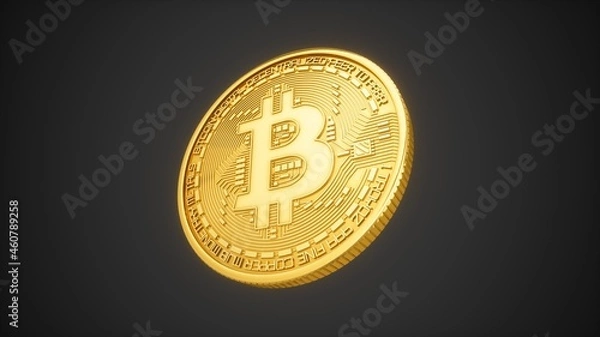 Fototapeta 3D Rendering Golden Bitcoin isolated on dark background