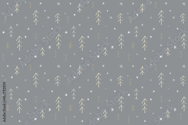 Obraz Seamless pattern with christmas trees in scandinavian style on snowy background. Simple minimalistic background for web, pint, wallpaper, wrapping paper, textile, scrapbooking.