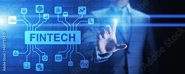 Fototapeta Fintech Financial technology Cryptocurrency investment and digital money. Business concept on virtual screen.
