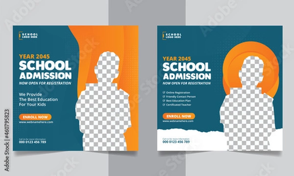 Fototapeta Back to school admission social media post or square flyer template