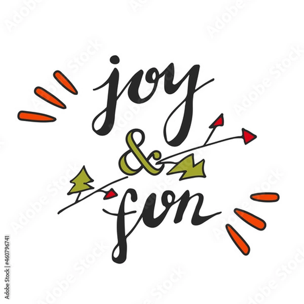 Fototapeta Vector handwritten brush lettering joy and fun