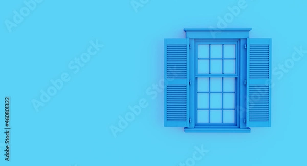 Fototapeta colorful blue opened window isolated on blue background.