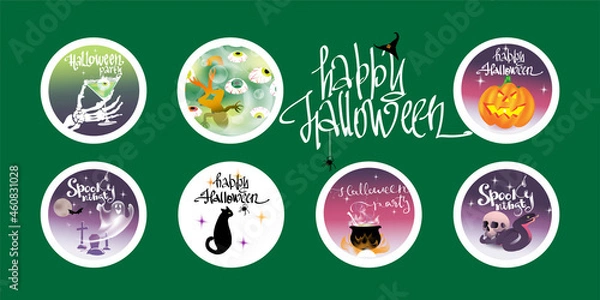 Fototapeta A set of round-shaped pictures on the theme of Halloween.