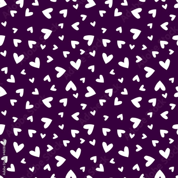 Obraz Dark purple seamless pattern with white hearts.