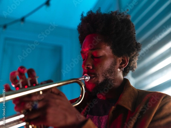 Obraz Young trumpeter performs at home