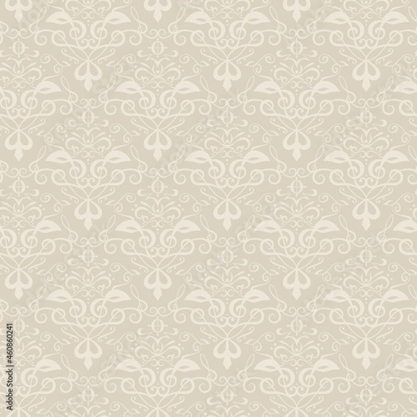 Fototapeta 音楽記号をモチーフにしたダマスク柄_シームレスパターン_ベージュ